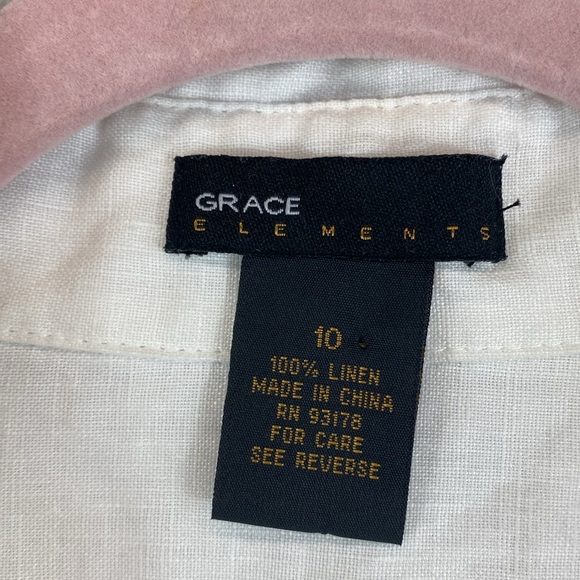 Grace Elements linen button up blouse crisp white size 10 S/M beachy minimalist - Picture 2 of 9